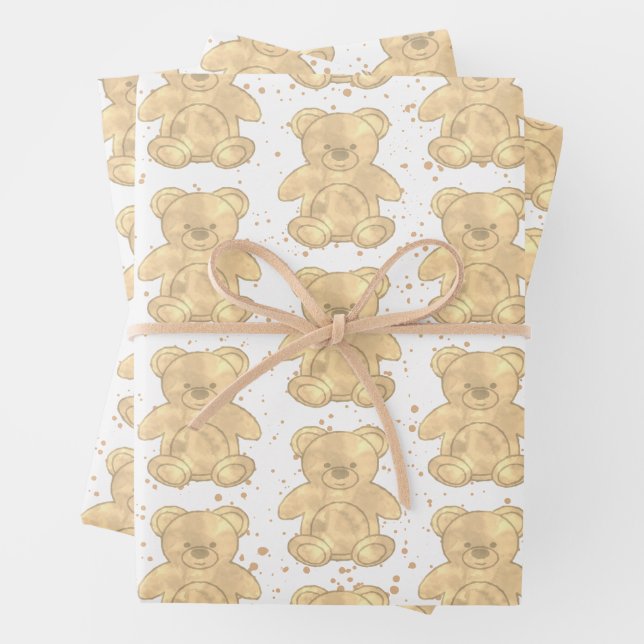 Feuille De Papier Cadeau Ours en peluche mignon (En situation)
