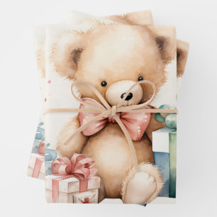 Feuille De Papier Cadeau Ours en peluche mignonne avec cadeaux de Noël