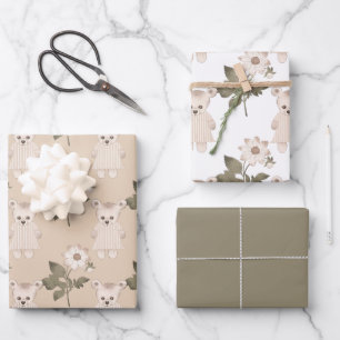 Feuille De Papier Cadeau Ours En Teddy En Robe