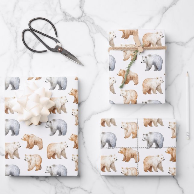 Feuille De Papier Cadeau Ours mignons en blanc (Recto)