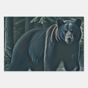 Feuille De Papier Cadeau Ours Noir Majestueux De La Forêt Du Nord