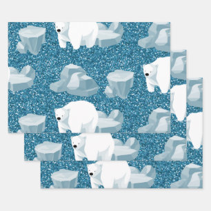 Feuille De Papier Cadeau Ours polaire blanc Bleu d'animal sauvage du Nord F