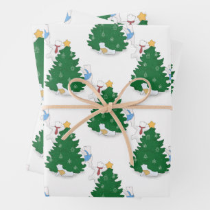 Feuille De Papier Cadeau Ours polaire mignon sapin de Noël