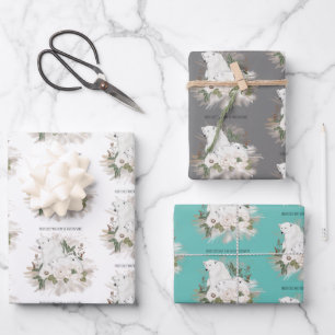 Feuille De Papier Cadeau Ours polaire Motif blanc gris Turquoise Joyeux Noë