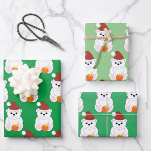 Feuille De Papier Cadeau Ours polaire Noël chapeau de Noël mignon motif ver