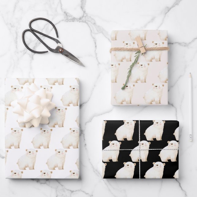 Feuille De Papier Cadeau Ours polaires mignons d'hiver (Recto)