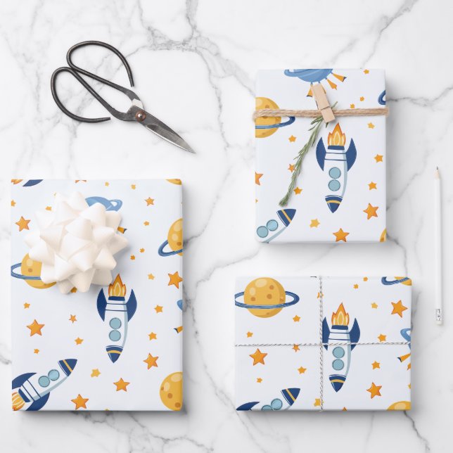 Feuille De Papier Cadeau outer space Wrapping Paper Flat Sheet Set of 3 (Recto)