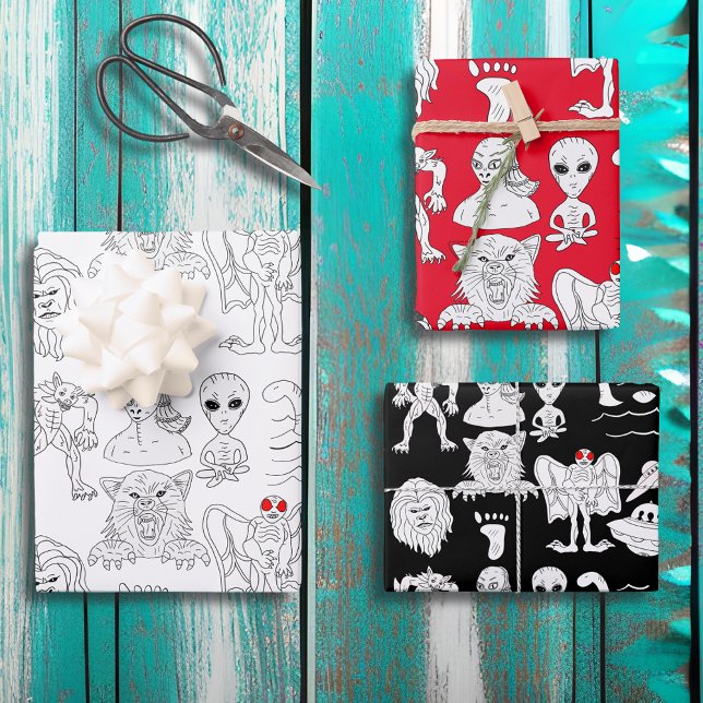 Feuille De Papier Cadeau OVNI, Alien, Bigfoot, Mothman, Dogman, Cryptides (Créateur téléchargé)