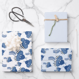 Feuille De Papier Cadeau OVNI octopique bleu Kawaii
