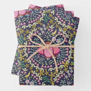 Feuille De Papier Cadeau Owl Folk Navy