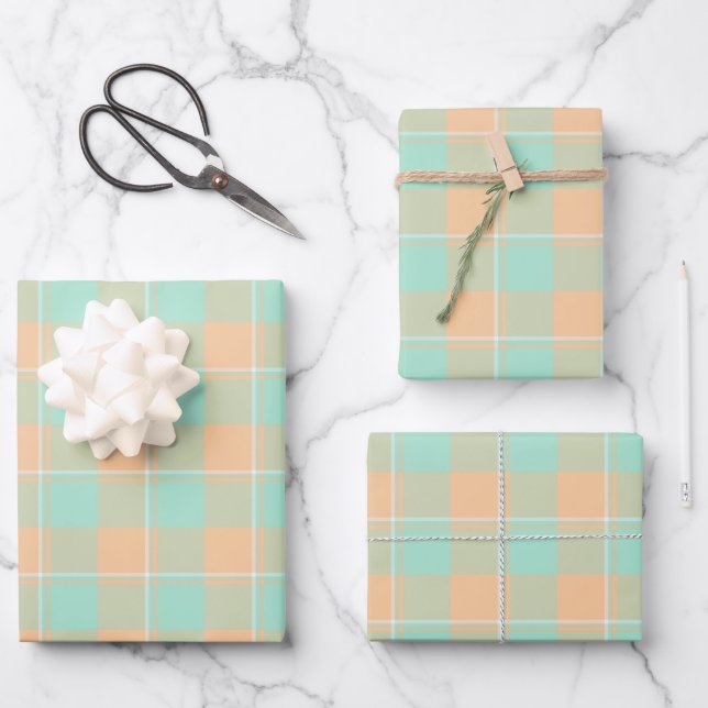 Feuille De Papier Cadeau Padua Green and Corvette Peach Plaid (Recto)