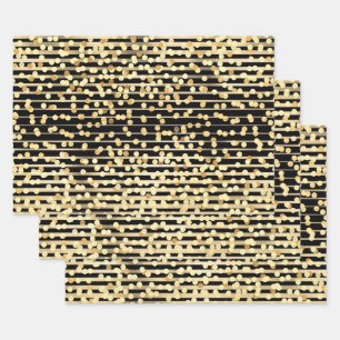 Feuille De Papier Cadeau Pailleté de confettis noirs or chic Hollywood