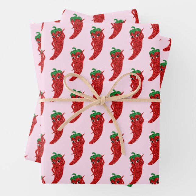 Feuille De Papier Cadeau Pailleté Red Hot Pepper Diva Rose (En situation)