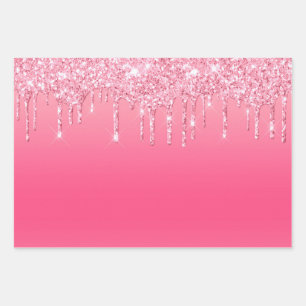 Feuille De Papier Cadeau Pailleté rose goutte chic moderne tendance féminin