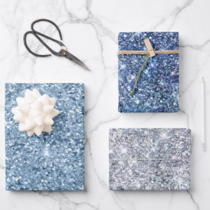 Feuille De Papier Cadeau Paillettes Argentées Bleu Glam Style Tendance 