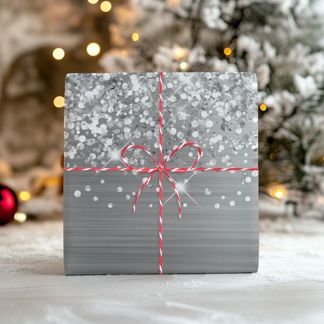 Feuille De Papier Cadeau Paillettes Argentées Glamour (Glittery Silver Glam Wrapping Paper Sheets)