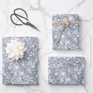 Feuille De Papier Cadeau Paillettes Argentées Luxe Bling Tendance Élégant C