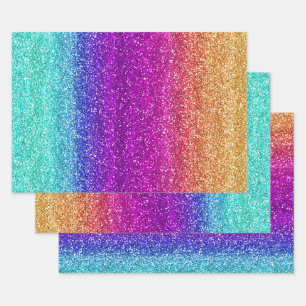 Feuille De Papier Cadeau Paillettes dégradé arc-en-ciel scintillant