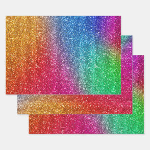 Feuille De Papier Cadeau Paillettes dégradé arc-en-ciel scintillant 
