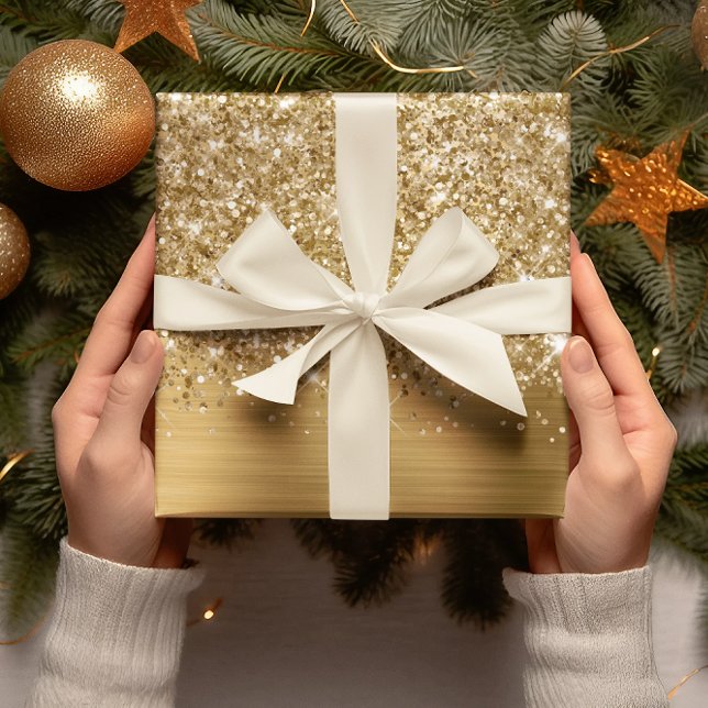Feuille De Papier Cadeau Paillettes dorées Glamour (Glittery Gold Glam Wrapping Paper Sheets)