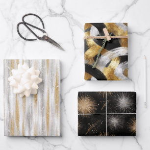 Feuille De Papier Cadeau Paillettes Luxe Or Noir Argent Noël  