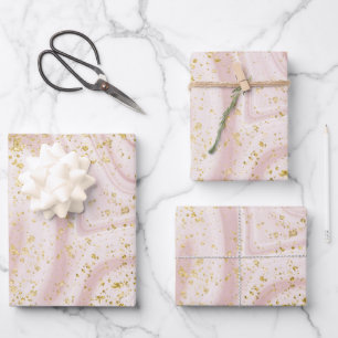 Feuille De Papier Cadeau Paillettes Pink and White Marble