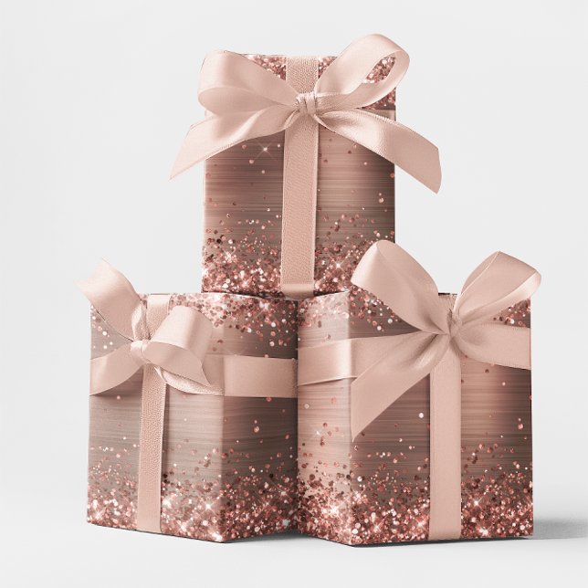 Feuille De Papier Cadeau Paillettes Rose Gold Ombre Foil (Shadowed Rose Gold Glitter and Foil Gift Wrap Sample)