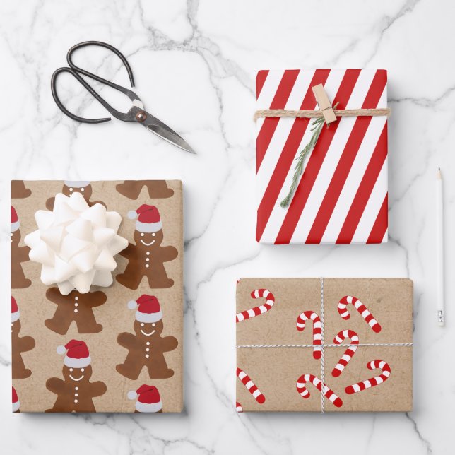 Feuille De Papier Cadeau Pain d'épice de Noël Homme Cookies & Bandes de bon (Recto)