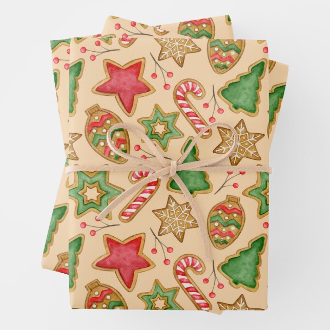 Feuille De Papier Cadeau Pain d'épices de Noël Cookies et ornements (En situation)