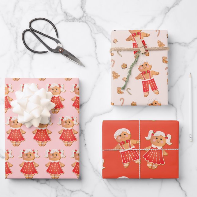 Feuille De Papier Cadeau Pain d'épices Noël Cookie garçon et fille (Recto)