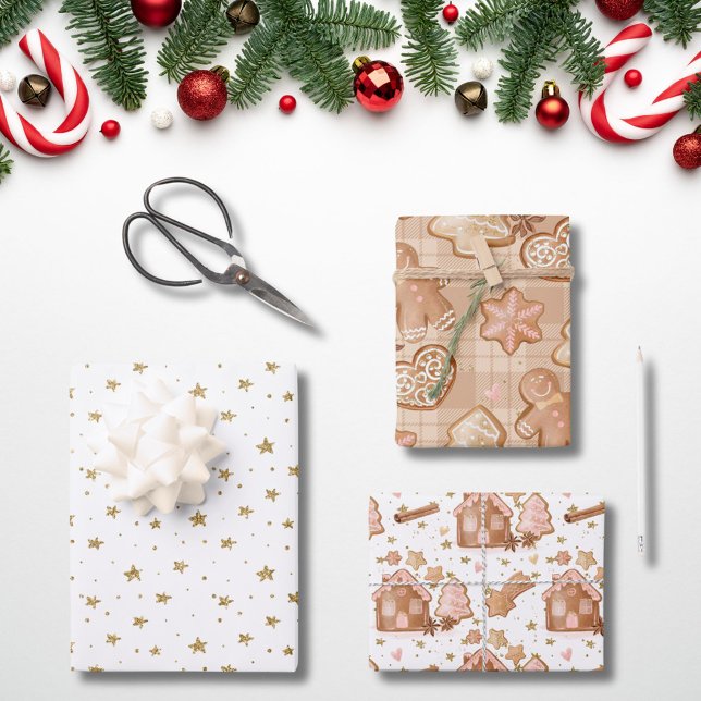 Feuille De Papier Cadeau Pain d'épices rose Brown Hommes Maison Étoiles can (Créateur téléchargé)