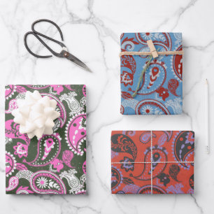Feuille De Papier Cadeau Paisley Linocut traditionnel Pack Variété