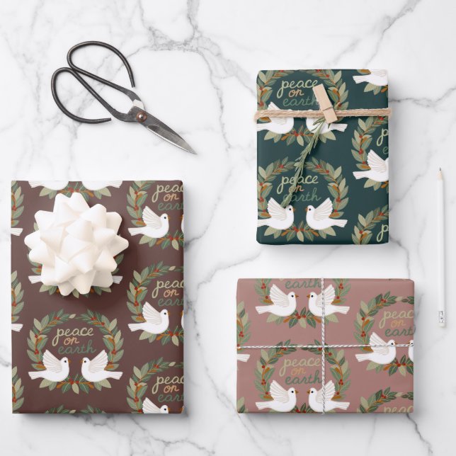 Feuille De Papier Cadeau Paix sur Terre Dotes Noël Fêtes de Noël PERSONNALI (Recto)