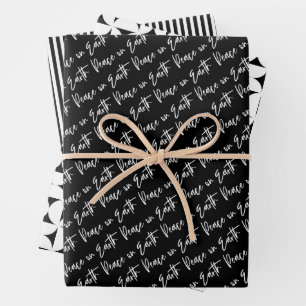 Feuille De Papier Cadeau Paix sur Terre Noir Noël