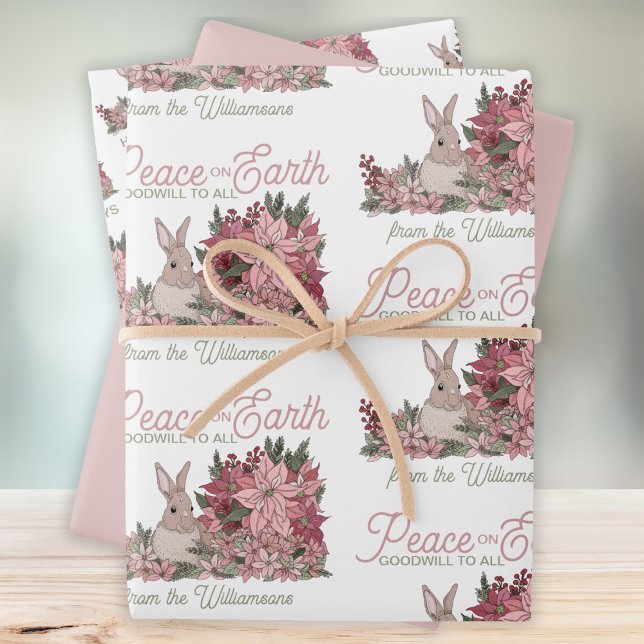 Feuille De Papier Cadeau Paix sur Terre Rabbit en Fleurs Noël Wrappin (Créateur téléchargé)