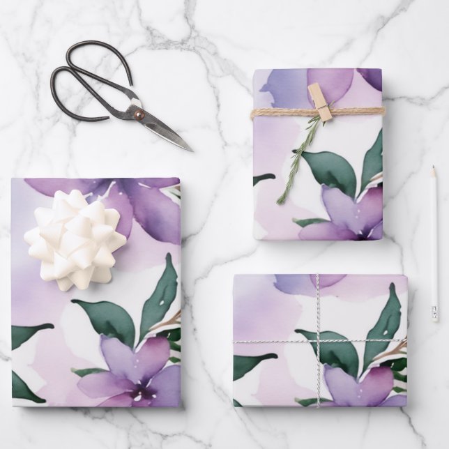 Feuille De Papier Cadeau Palette d'aquarelle Lilac Frost (Recto)