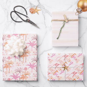 Feuille De Papier Cadeau Palm Tree Tropical Joyeux Motif de Noël