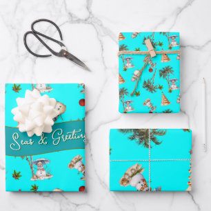 Feuille De Papier Cadeau Palm Trees Motif de Noël tropical