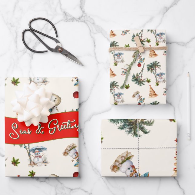 Feuille De Papier Cadeau Palm Trees Motif de Noël tropical (Recto)