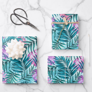 Feuille De Papier Cadeau Palme rose et Turquoise Tropical & Monstera Feuill