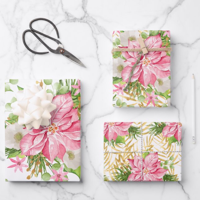 Feuille De Papier Cadeau Palmier d'or de Poinsettia (Recto)