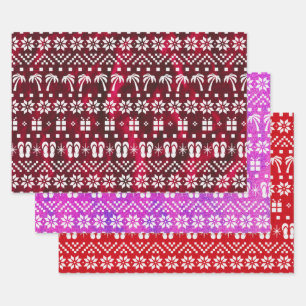 Feuille De Papier Cadeau Palmiers de Noël et tongs