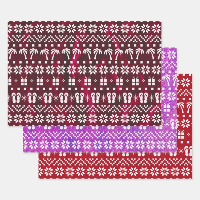 Feuille De Papier Cadeau Palmiers de Noël et tongs (Lot)