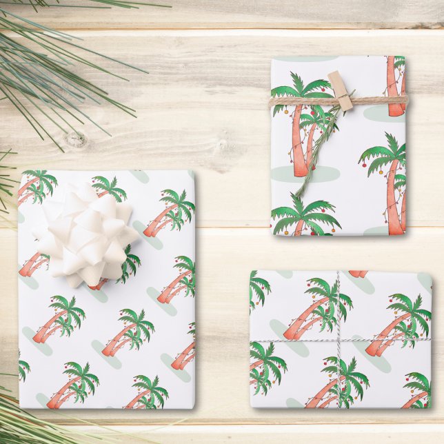 Feuille De Papier Cadeau Palmiers de Noël tropicaux (Créateur téléchargé)