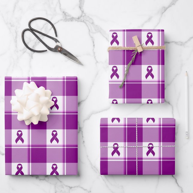 Feuille De Papier Cadeau Pancreatic Cancer Awareness Plaid Wrapping Paper (Recto)