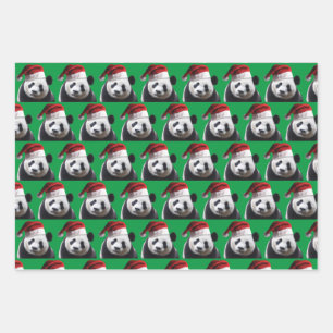 Feuille De Papier Cadeau Panda Bear porte le casquette du Père Noël pour No