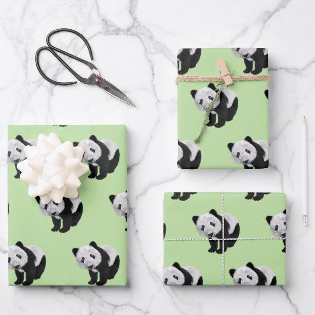 Feuille De Papier Cadeau Panda Cub Green (Recto)