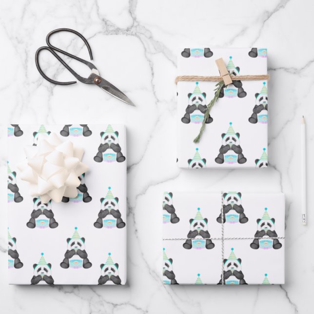Feuille De Papier Cadeau Panda Paddy Party avec Motif de gâteau (Recto)