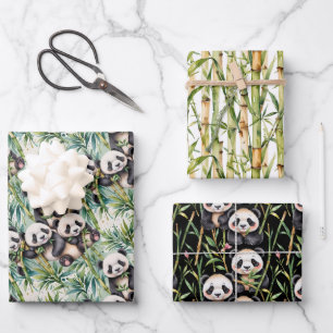 Feuille De Papier Cadeau Pandas mignons et bambou