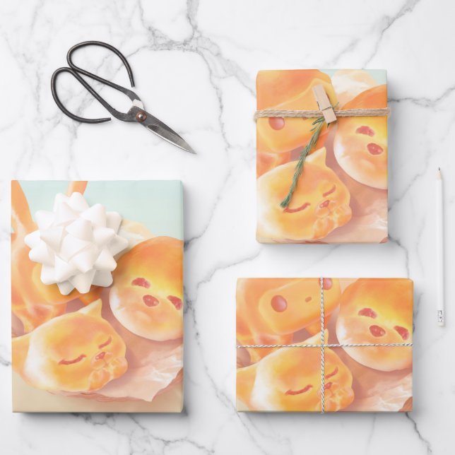 Feuille De Papier Cadeau Panier de pain animal : Bichon souriant, Lapin et  (Recto)